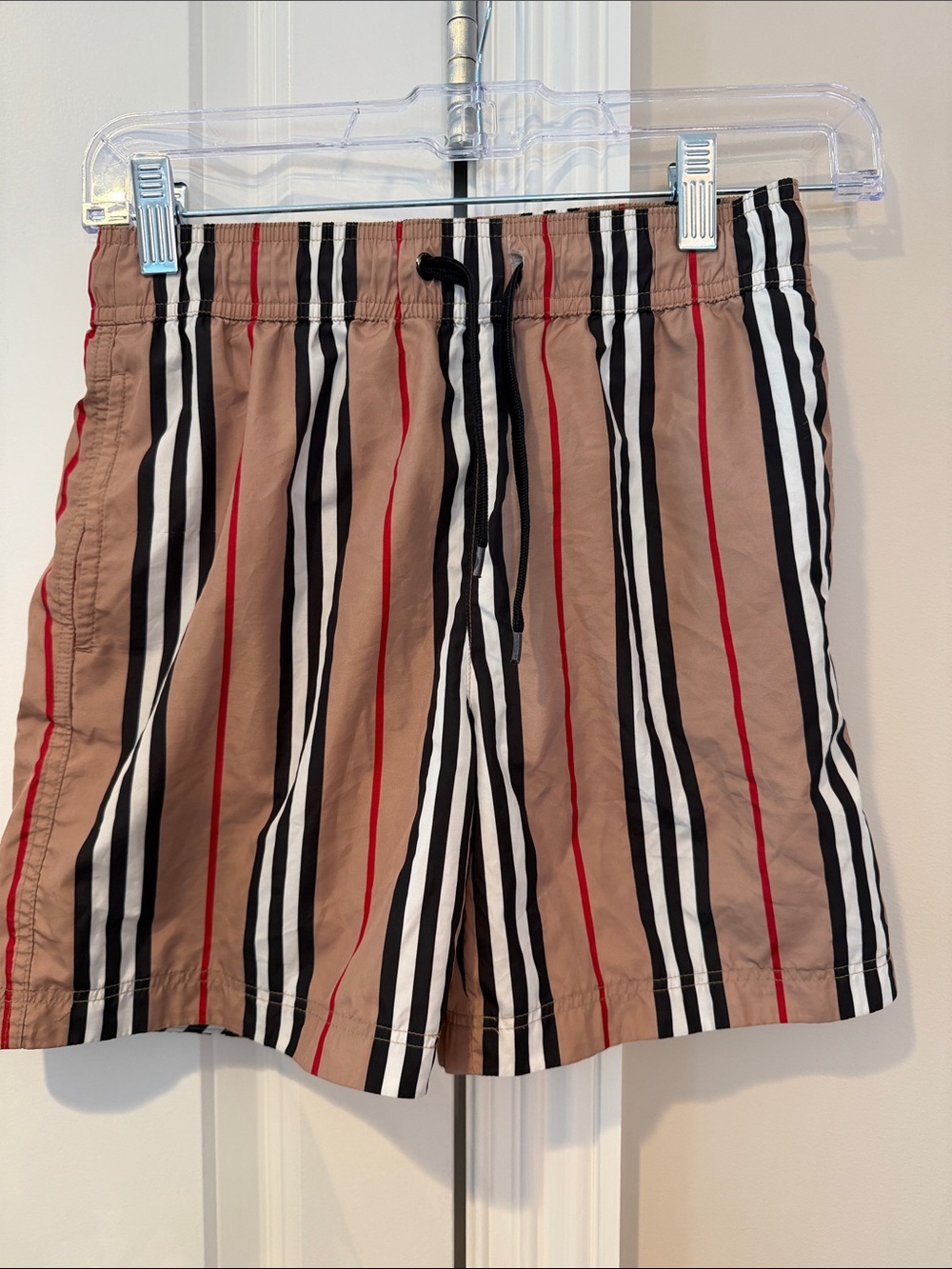 Boys Burberry Striped Swim Shorts with Drawstring